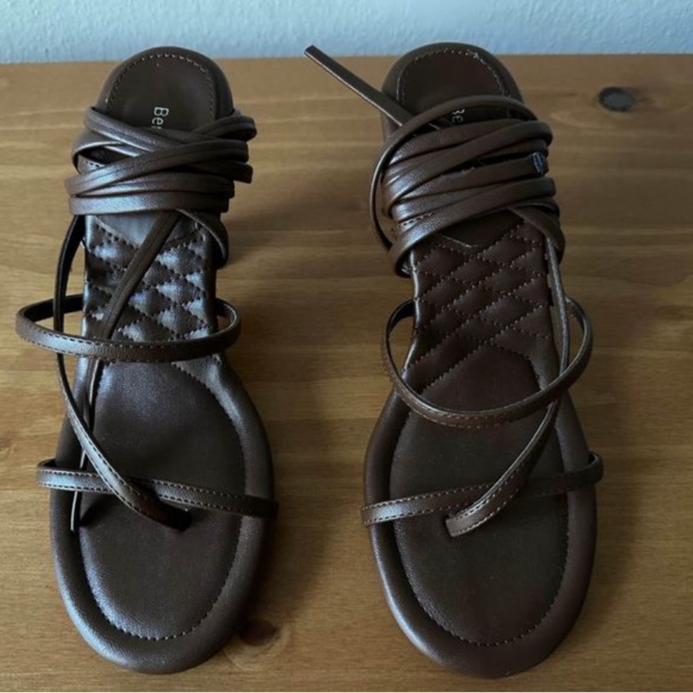 Bershka wrap around detail heeled sandal in chocolate